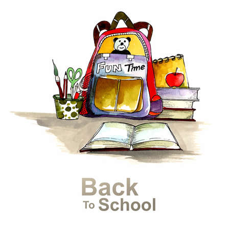 Beautiful watercolor back to school backgroundのイラスト素材