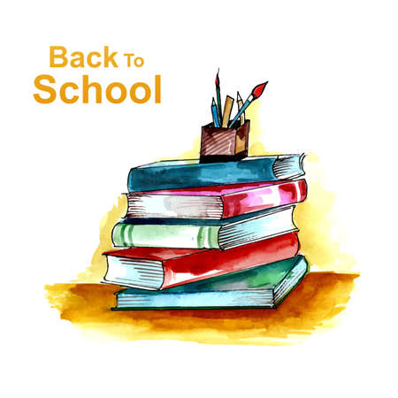 Watercolor back to school backgroundのイラスト素材
