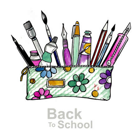 Beautiful watercolor back to school backgroundのイラスト素材
