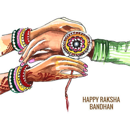 Hand draw watercolor raksha bandhan celebration card backgroundのイラスト素材
