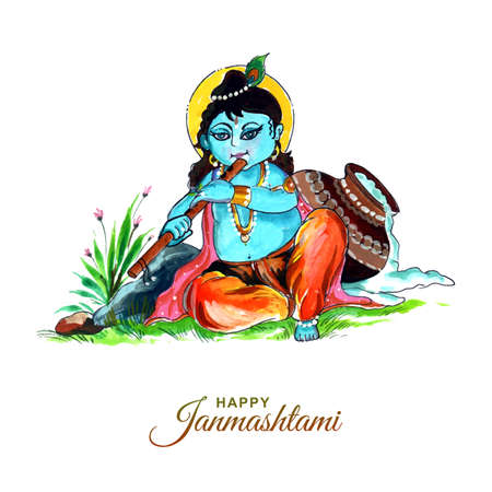 Shree krishna janmashtami festival card backgroundのイラスト素材