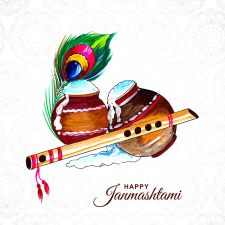 Happy janmashtami greeting card backgroundのイラスト素材