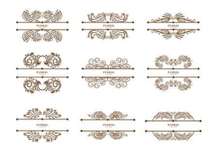 Vintage floral dividers setのイラスト素材