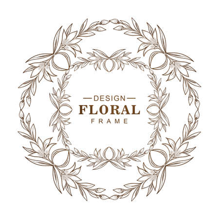 Abstract circular sketch floral frame designのイラスト素材