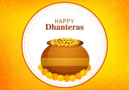 Happy dhanteras gold coins pot backgroundのイラスト素材