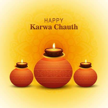Happy Karwa Chauth Festival Card Celebration Designのイラスト素材
