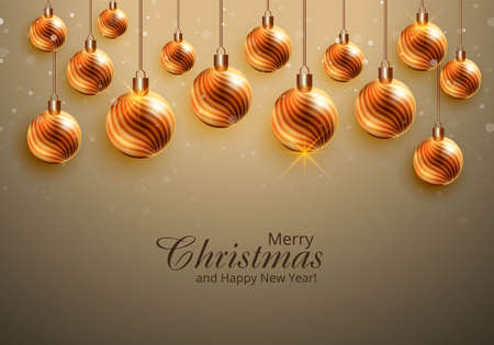 Beautiful christmas hanging shiny balls card backgroundのイラスト素材