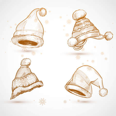 Hand drawn christmas hats sketch set designのイラスト素材