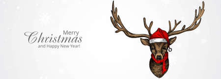 Hand drawn christmas deer sketch banner card backgroundのイラスト素材