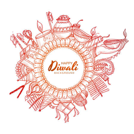 Beautiful hand draw decorative diwali celebration sketch backgroundのイラスト素材