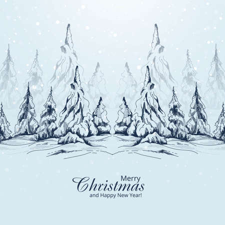 Hand drawn landscape christmas tree sketch backgroundのイラスト素材