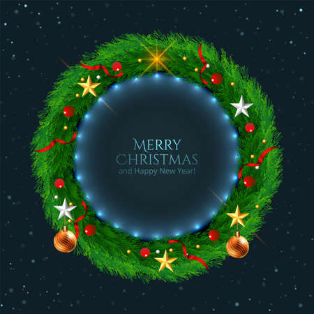 Decorated christmas wreath with stars backgroundのイラスト素材