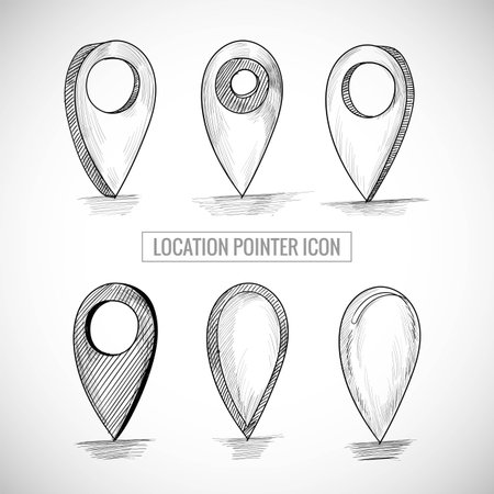 Hand draw location pointer icon set sketch designのイラスト素材