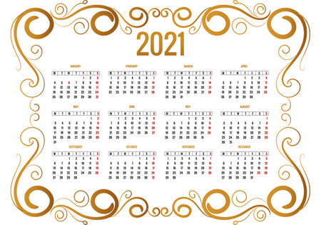 Ornamental decorative floral for calendar 2021 designのイラスト素材