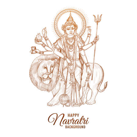 Beautiful happy navratri hand draw maa durga sketch designのイラスト素材