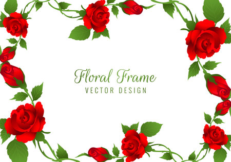 Beautiful red rose flower frame wedding card backgroundのイラスト素材