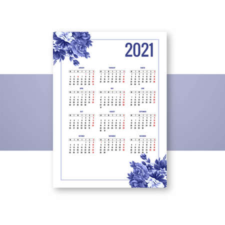 2021 calendar for decorative blue floral template designのイラスト素材