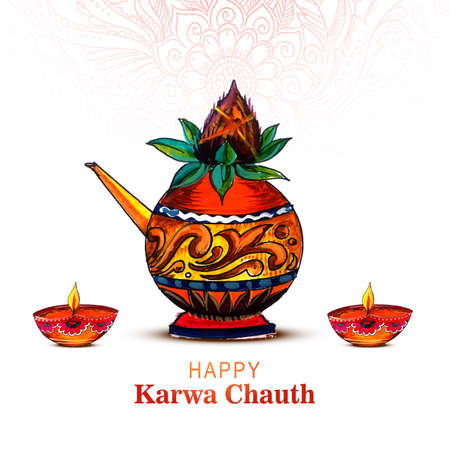 Happy karwa chauth card on kalash backgroundのイラスト素材