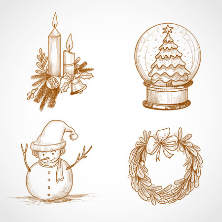 Hand draw christmas icon set designのイラスト素材