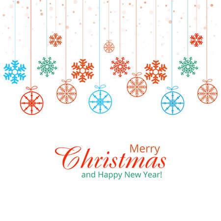 merry christmas white card with decorative hanging snowflakes designのイラスト素材