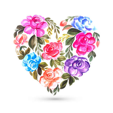 Happy Valentines day colorful flower greeting card with heart designのイラスト素材