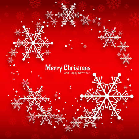 Merry christmas greeting card with snowflakes red backgroundのイラスト素材