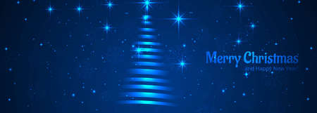 Merry christmas shiny tree blue header template vectorのイラスト素材