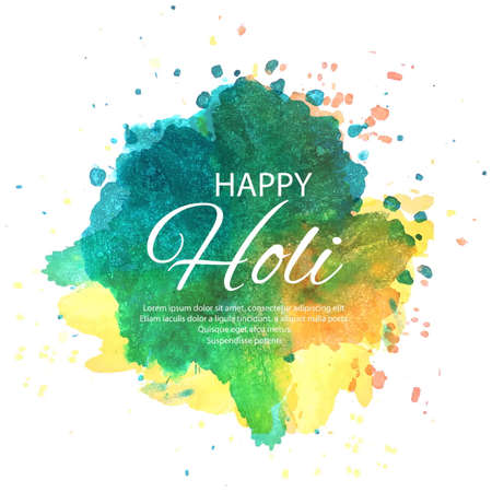 Watercolor imitation multicolored background with "Happy Holi" festival designのイラスト素材