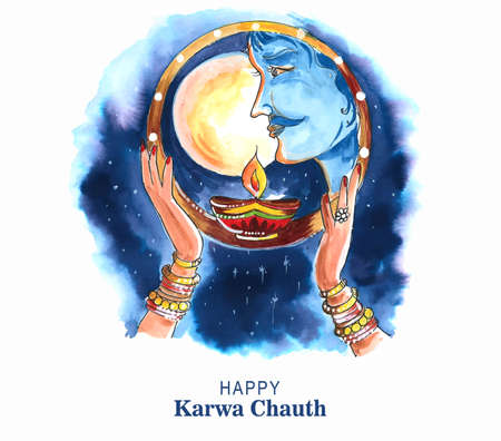 Beautiful Karwa chauth celebration festival card backgroundのイラスト素材