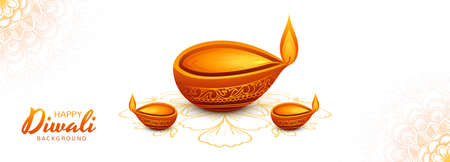 Happy diwali decorative oil lamp card banner designのイラスト素材