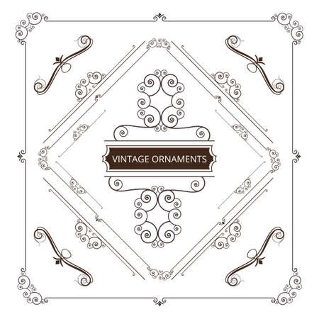 Vintage floral classic calligraphic retro vignette scroll frames ornamental design elements black set isolated vector illustrationのイラスト素材