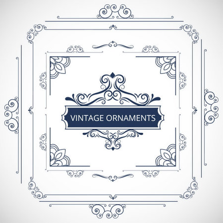 Vintage floral classic calligraphic retro vignette scroll frames ornamental design elements black set isolated vector illustrationのイラスト素材