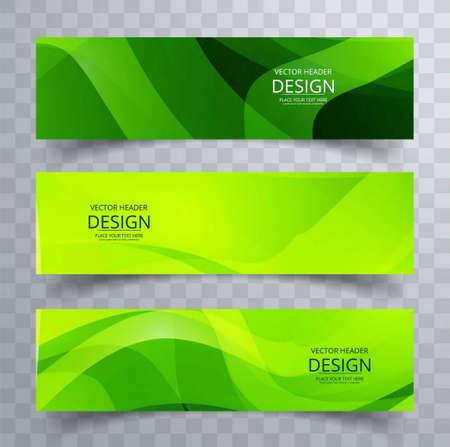 two green banners with wavy shapes vector design illustrationのイラスト素材