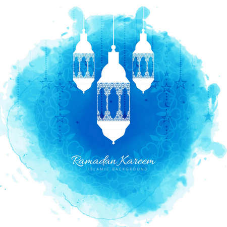 blue ramadan kareem elegant modern vector design illustration with lanternsのイラスト素材