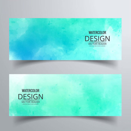 two banners with turquoise watercolorのイラスト素材