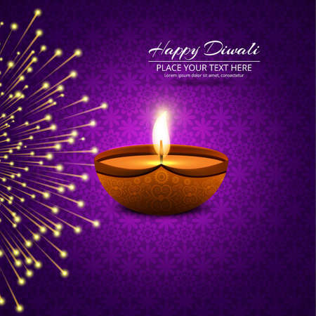purple background with fireworks candle diwali vector design illustrationのイラスト素材