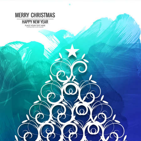 white ornamental christmas tree with watercolors vector design illustrationのイラスト素材