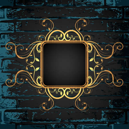 ornamental golden frame brick wallのイラスト素材