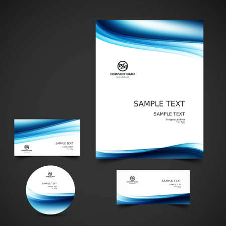 blue wavy business stationery vector design illustrationのイラスト素材