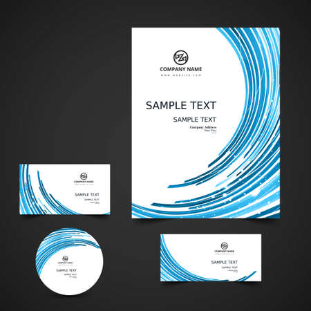 blue business stationery with curved linesのイラスト素材