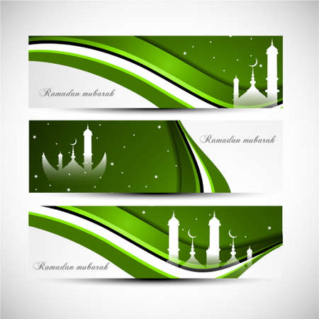 green wavy ramadan mubarak banners setのイラスト素材