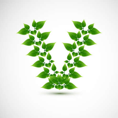 letter v design with leaves vector design illustrationのイラスト素材