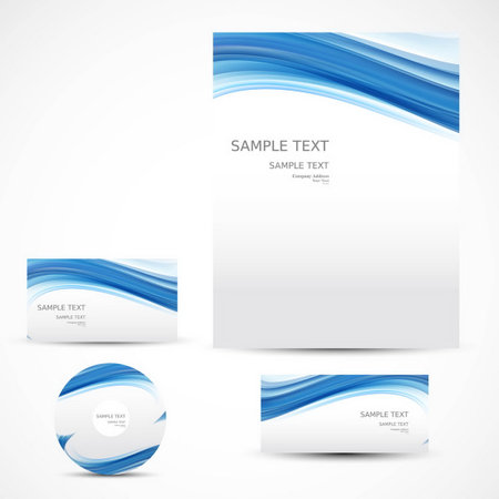 business stationery with blue waves vector design illustrationのイラスト素材