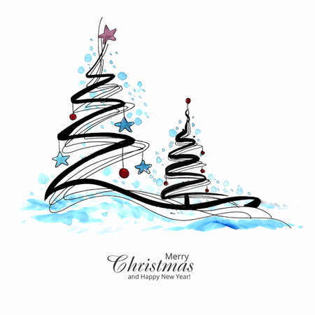 Hand drawn creative christmas tree card backgroundのイラスト素材