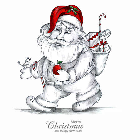 Hand draw sketch christmas santa claus card designのイラスト素材