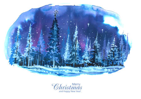 Impressive christmas trees in winter landscape with snow card backgroundのイラスト素材