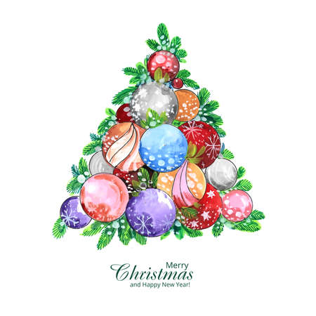 Beautiful artistic christmas tree and decorative balls card designのイラスト素材