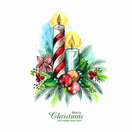Christmas decoration with candle ribbon card designのイラスト素材