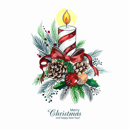 Christmas decoration with candle ribbon card designのイラスト素材