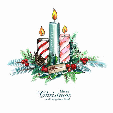 Beautiful celebration christmas candles and holly backgroundのイラスト素材